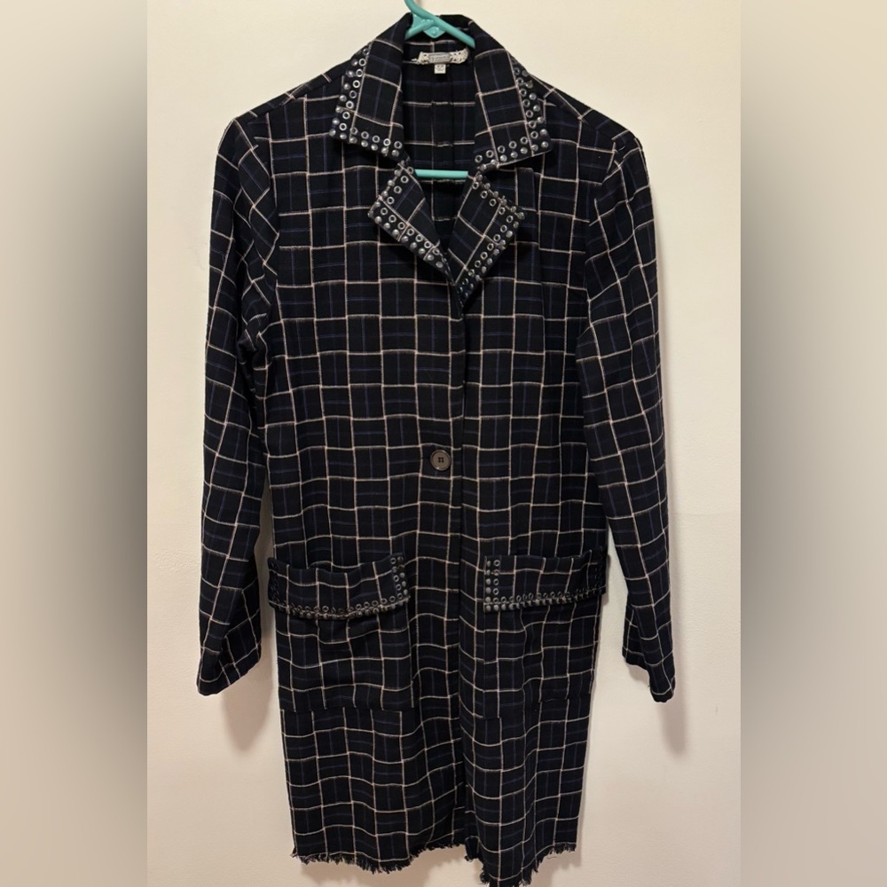 Funky Unlined Coat, Metal Embellishment on Collar & Pockets